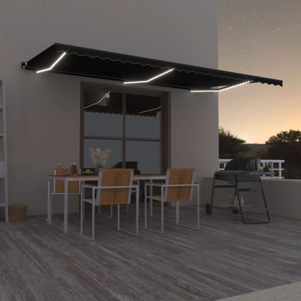 Copertină retractabilă manual cu LED, antracit, 600x350 cm GartenMobel Dekor