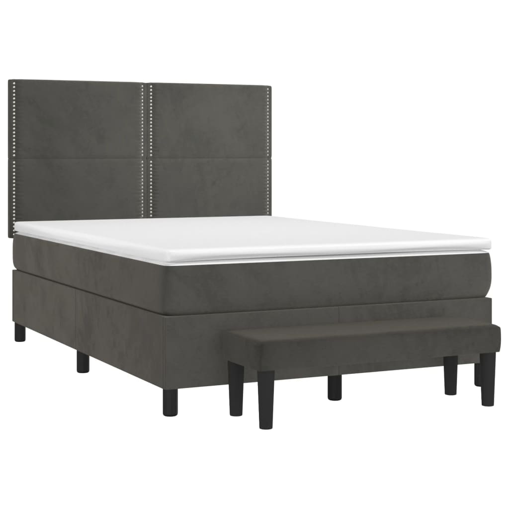 Pat box spring cu saltea, gri închis, 140x190 cm, catifea GartenMobel Dekor