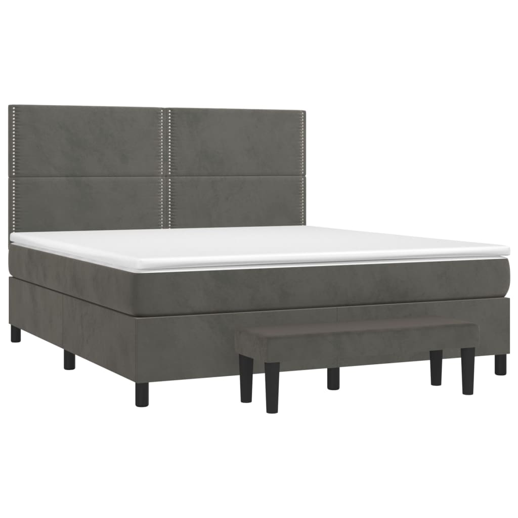 Pat box spring cu saltea, gri închis, 180x200 cm, catifea GartenMobel Dekor