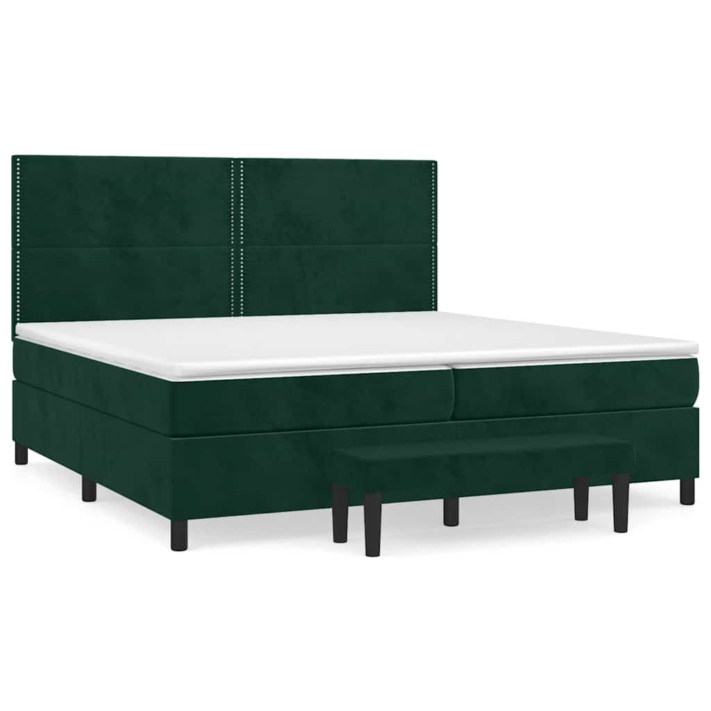 Pat box spring cu saltea, verde închis, 200x200 cm, catifea GartenMobel Dekor