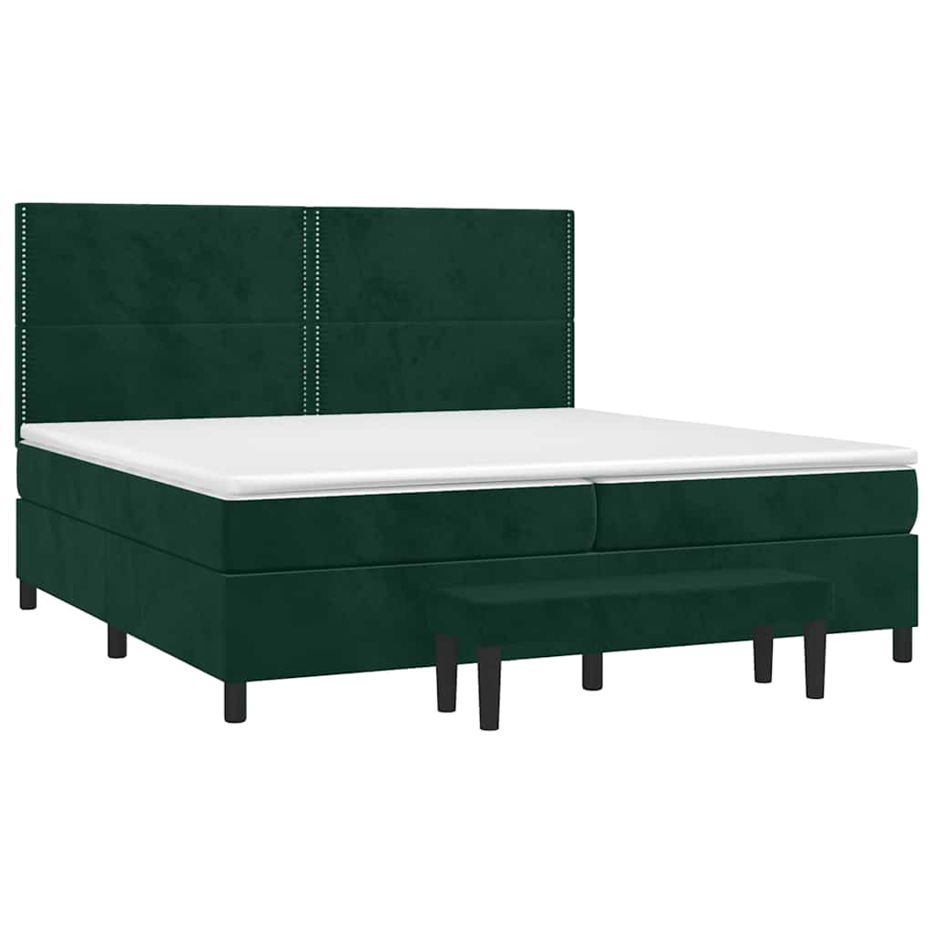 Pat box spring cu saltea, verde închis, 200x200 cm, catifea GartenMobel Dekor