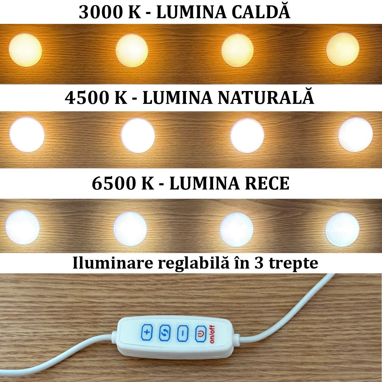 Masa de toaleta/machiaj, Irina, wenge + scaun Avola, negru, cu oglinda si LED-uri, 94x43x141 cm GartenVIP DiyLine