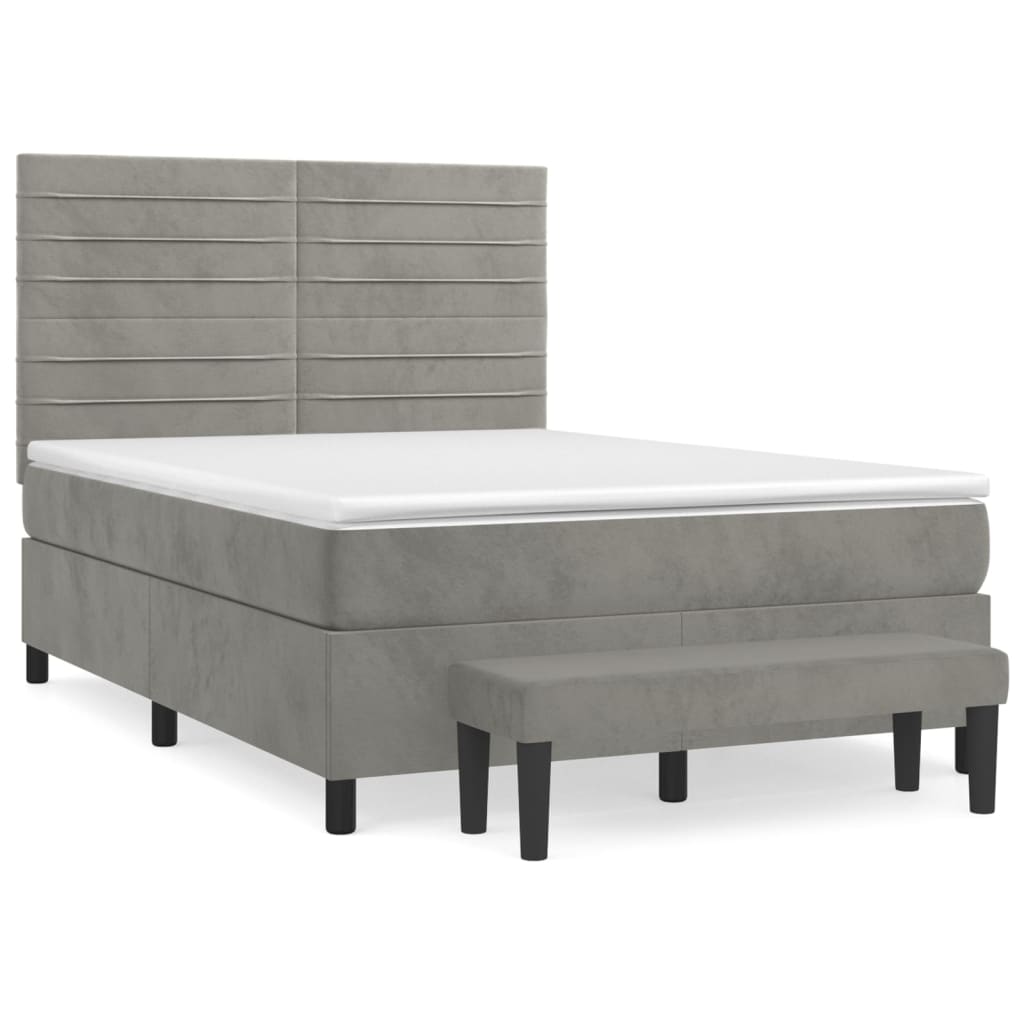 Pat box spring cu saltea, gri deschis, 140x200 cm, catifea GartenMobel Dekor