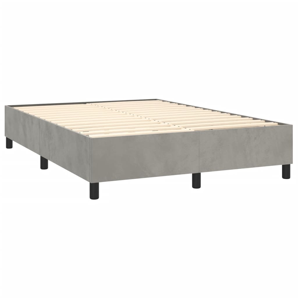 Pat box spring cu saltea, gri deschis, 140x200 cm, catifea GartenMobel Dekor