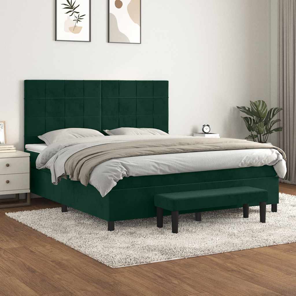 Pat box spring cu saltea, verde închis, 160x200 cm, catifea GartenMobel Dekor