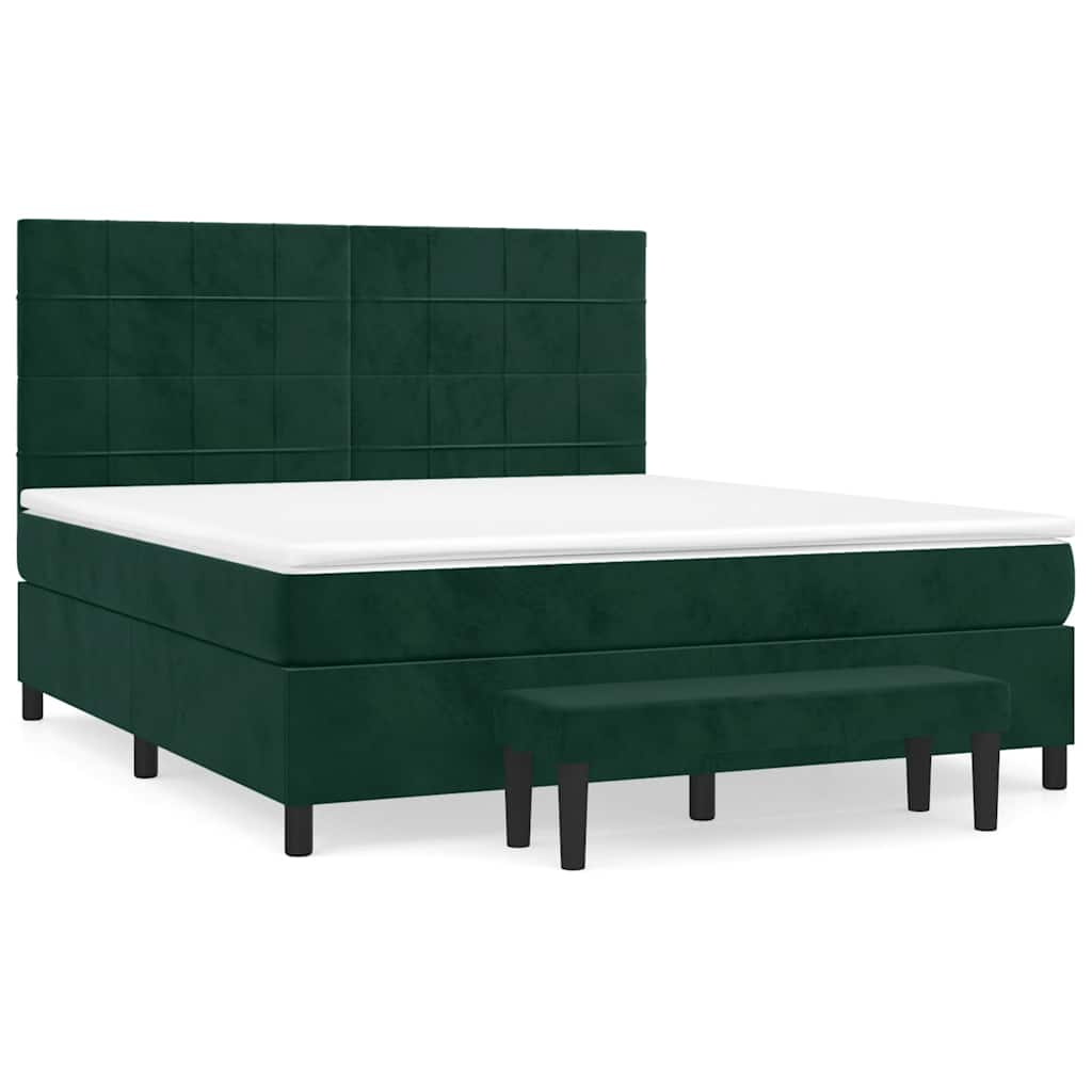 Pat box spring cu saltea, verde închis, 160x200 cm, catifea GartenMobel Dekor