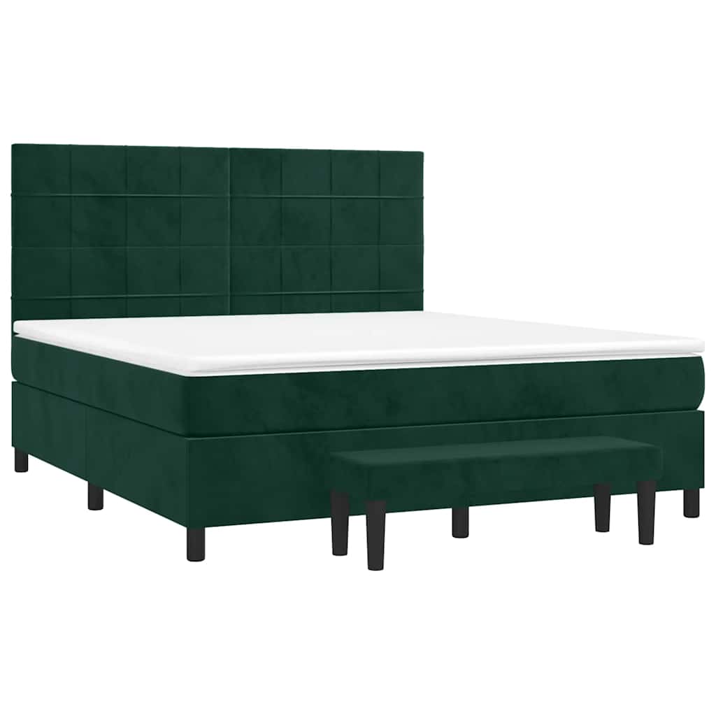 Pat box spring cu saltea, verde închis, 160x200 cm, catifea GartenMobel Dekor