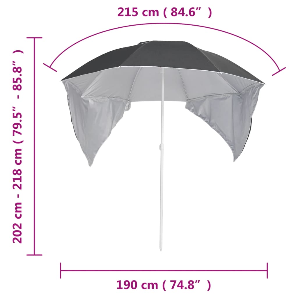 Umbrelă de soare de plajă cu pereți laterali, antracit, 215 cm GartenMobel Dekor