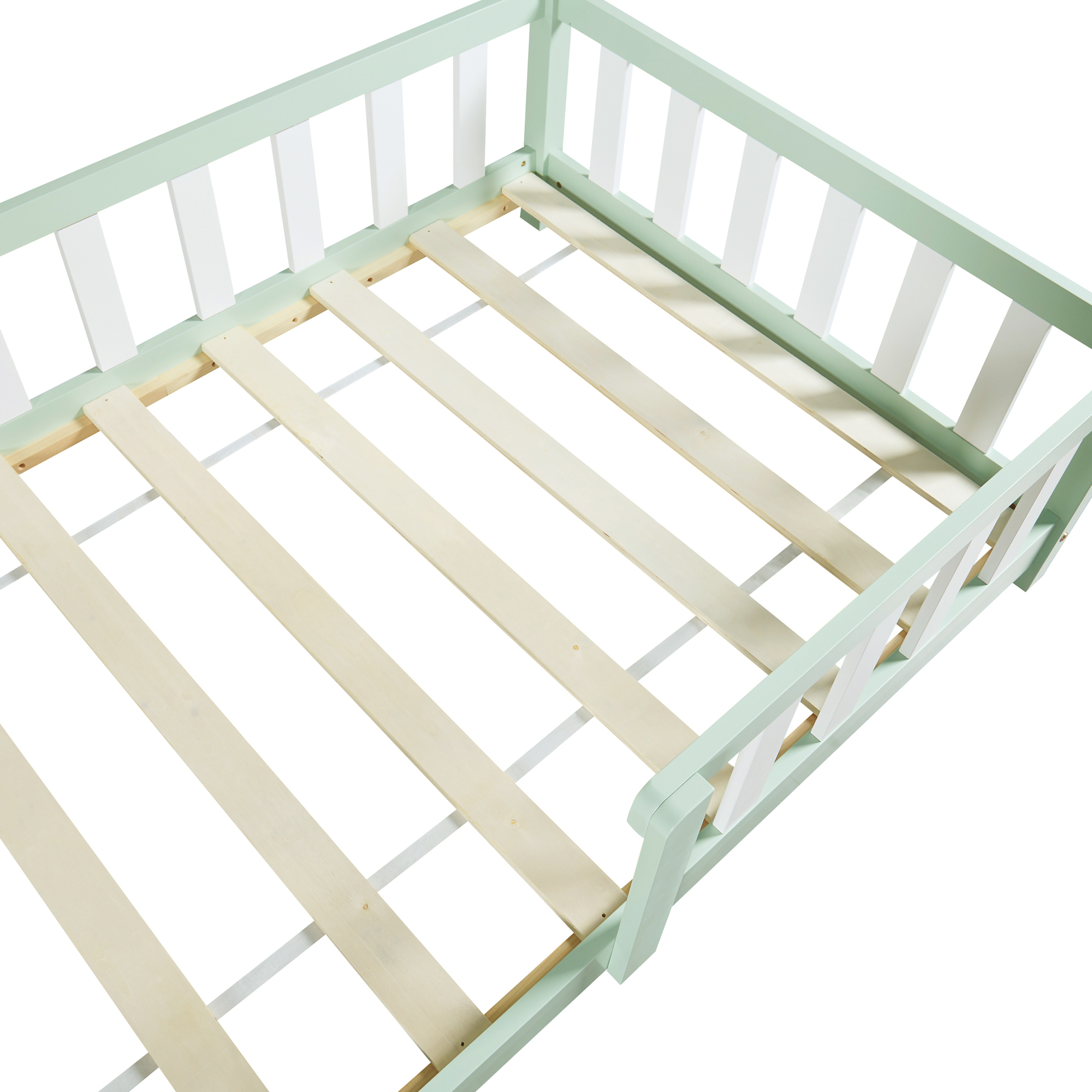 Pat copii tip căsuță Sisimiut cu saltea 90x200 cm, mentă/alb