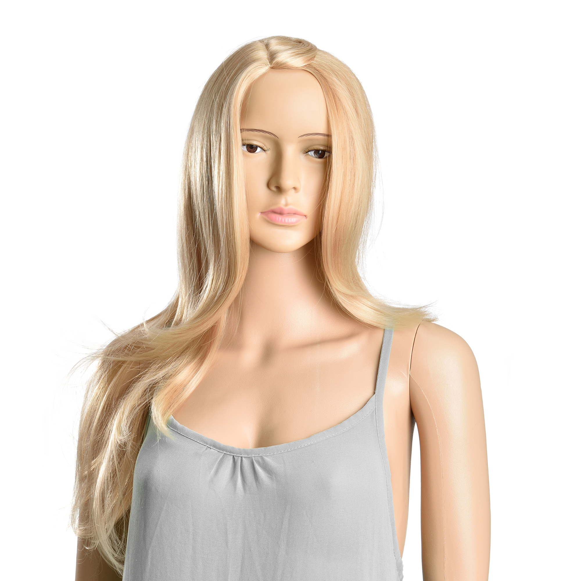 Perucă blondă lungă dreaptă 61 cm din păr sintetic Kanekalon