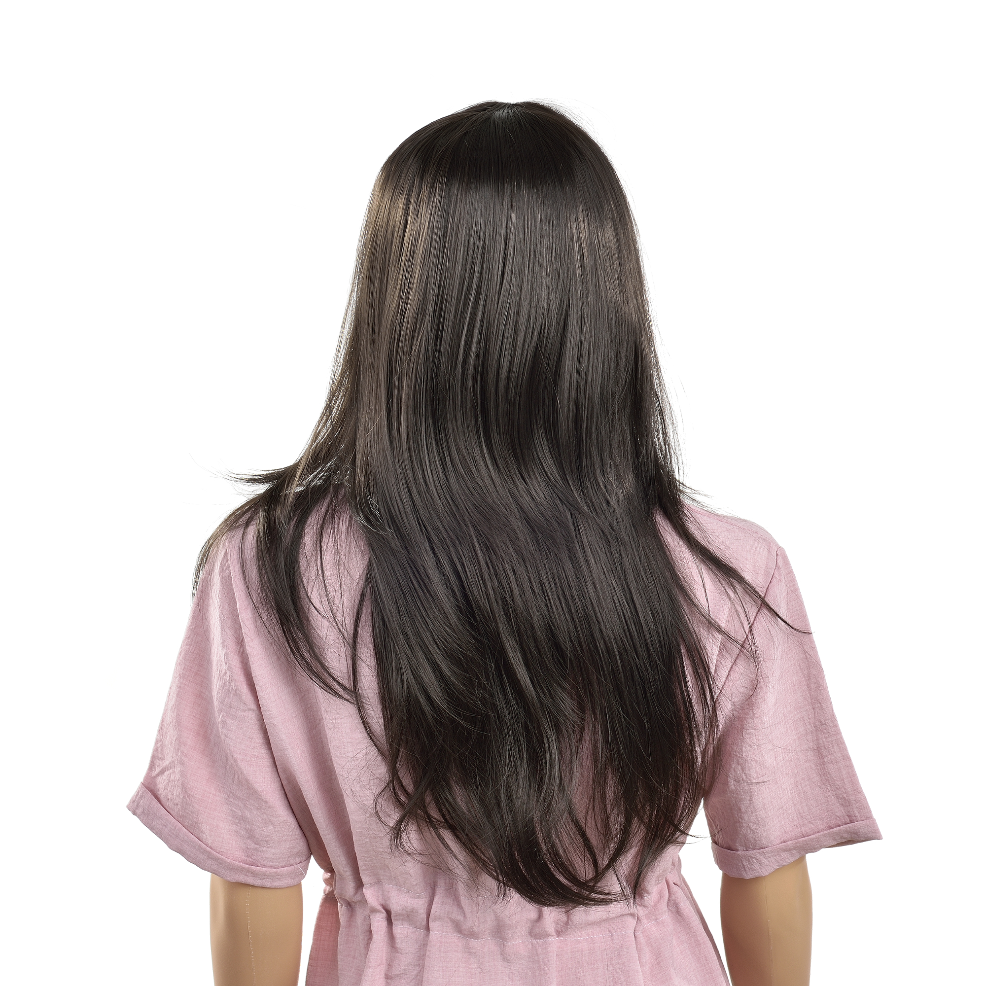 Perucă lungă dreaptă neagră 61 cm din păr sintetic Kanekalon