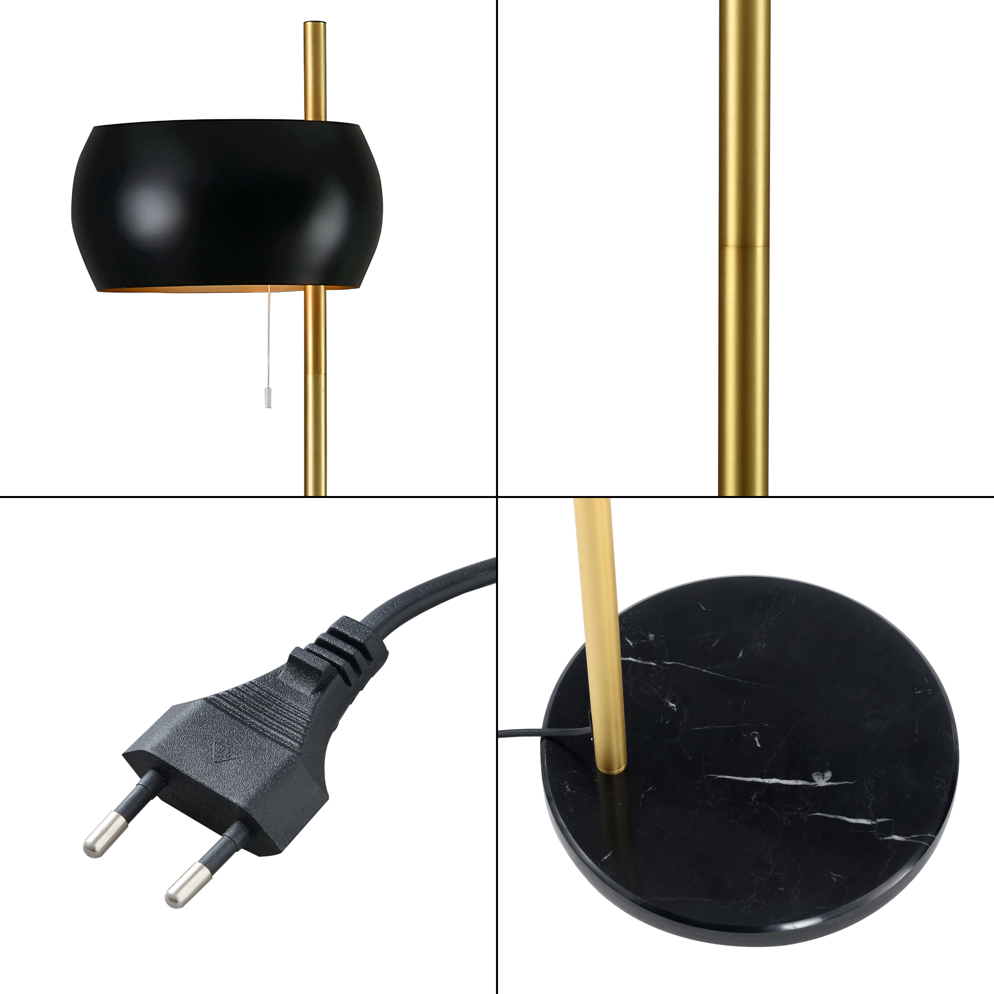 Lampadar Luton negru/auriu cu bază din marmură, design modern