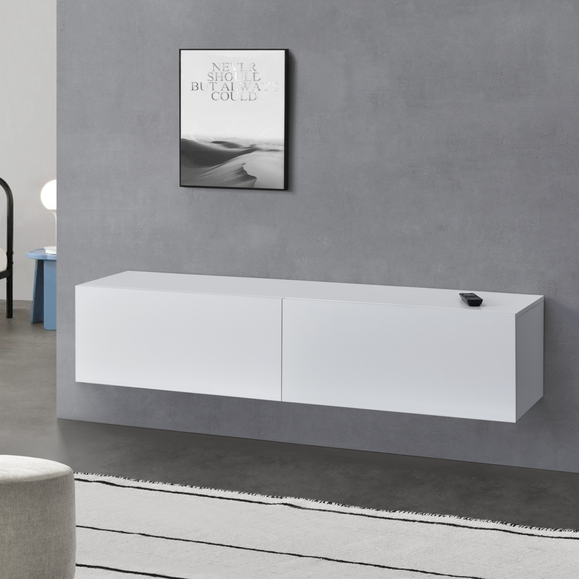 Comodă TV suspendată Evaton 140x33x30 cm alb mat cu 2 uși