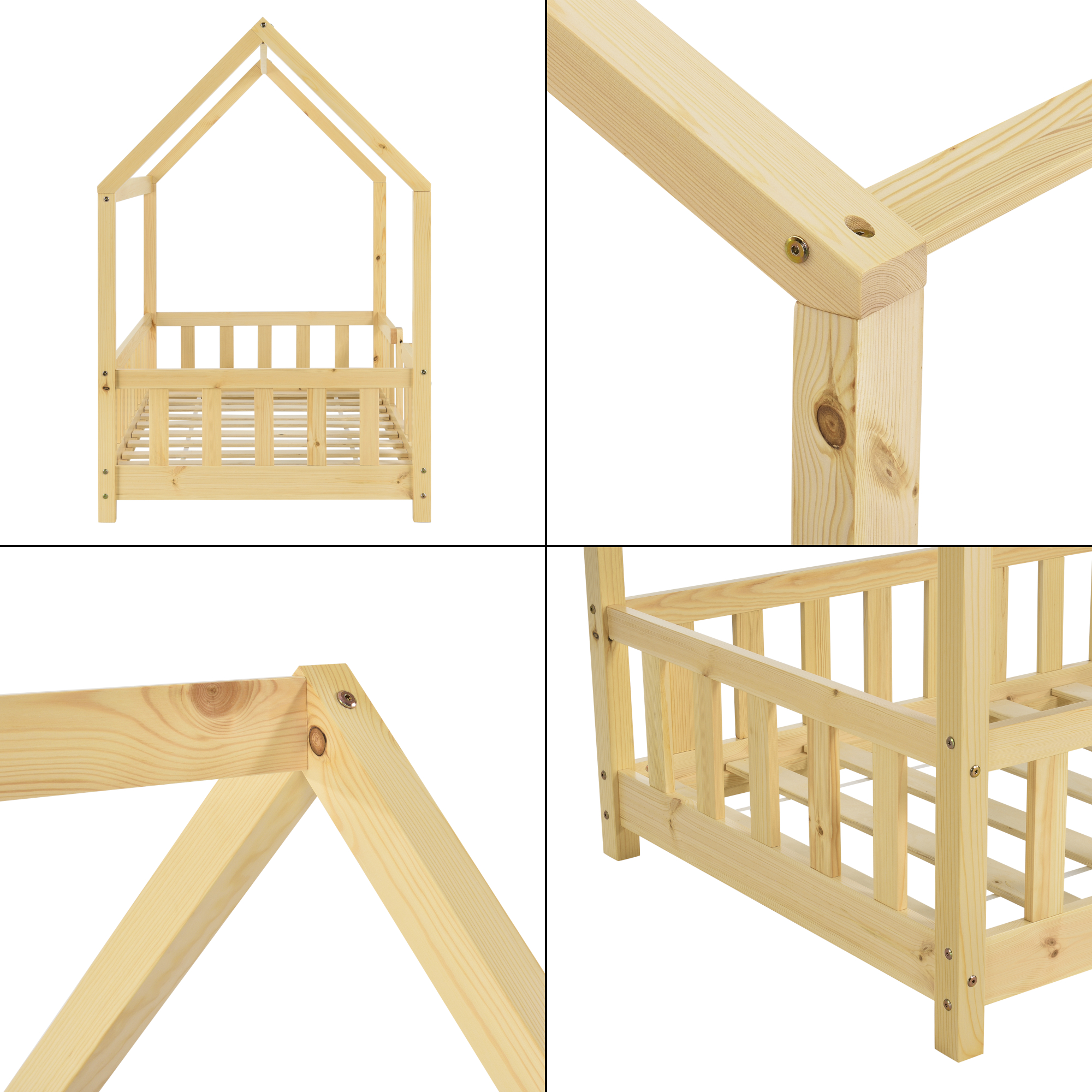 Pat căsuță pentru copii 70x140 cm din lemn natur, Sisimiut