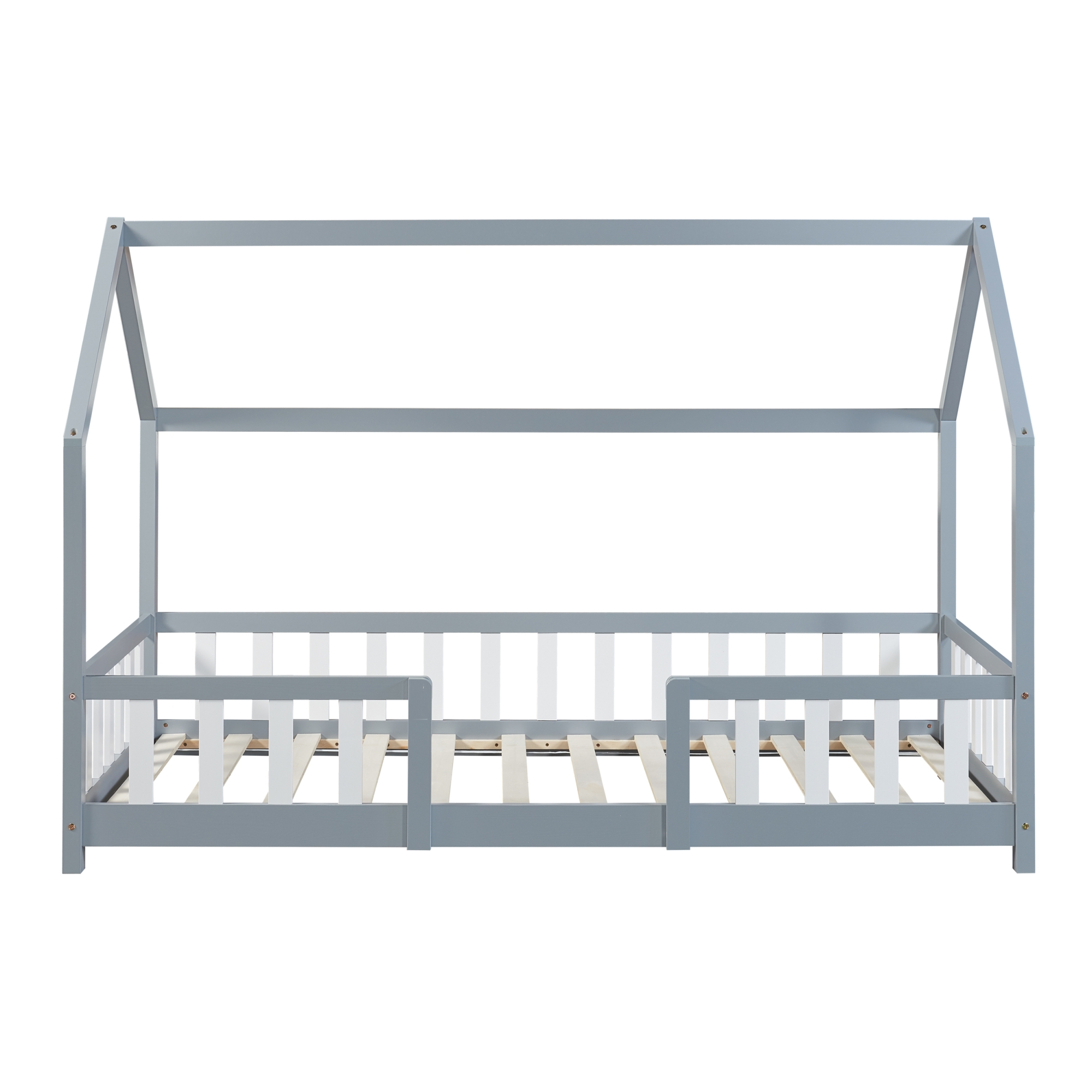 Pat copii tip căsuță Sisimiut 90x200 cm, gri deschis/alb