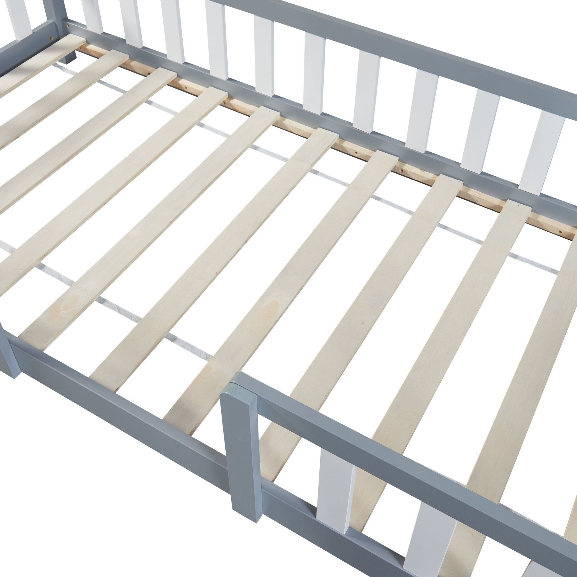 Pat copii tip căsuță Sisimiut 90x200 cm, gri deschis/alb