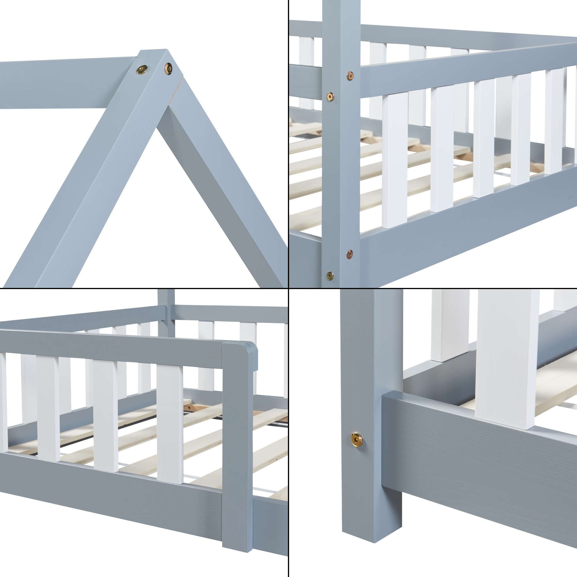 Pat copii tip căsuță Sisimiut 90x200 cm, gri deschis/alb