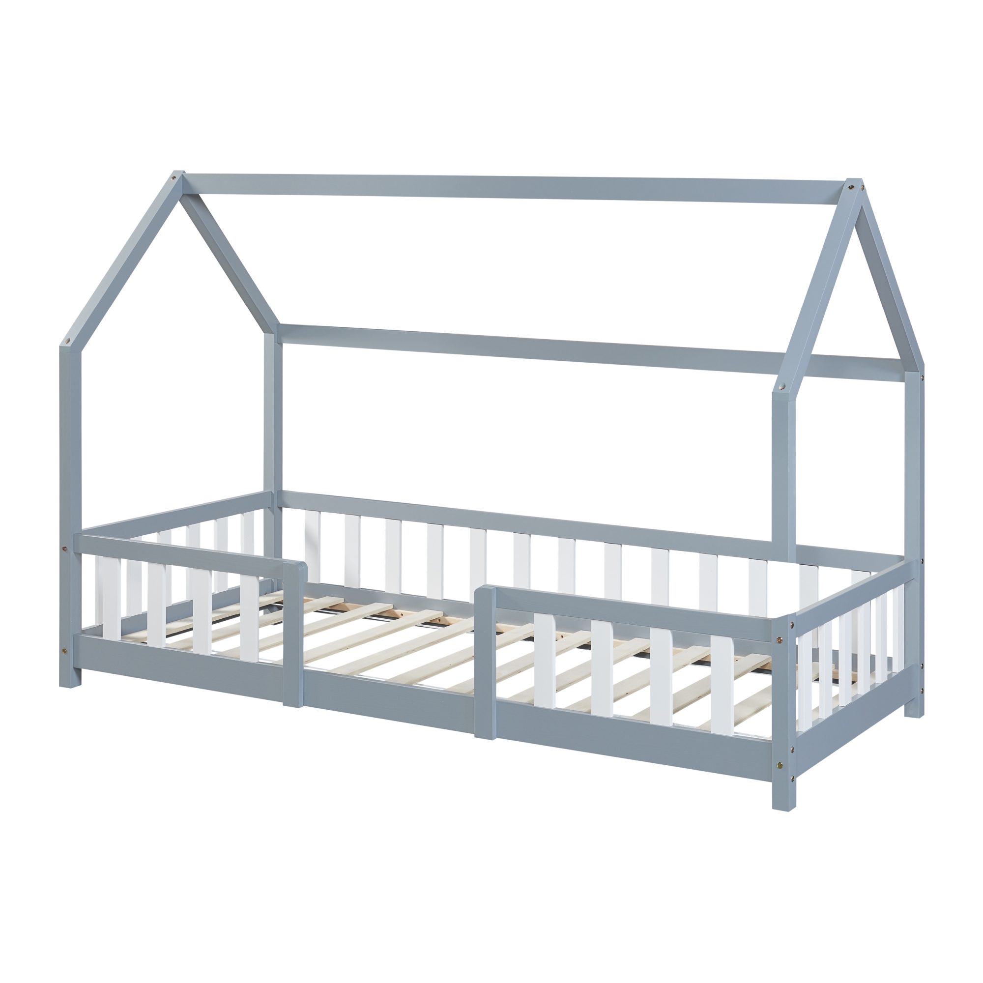 Pat copii tip căsuță Sisimiut 90x200 cm, gri deschis/alb