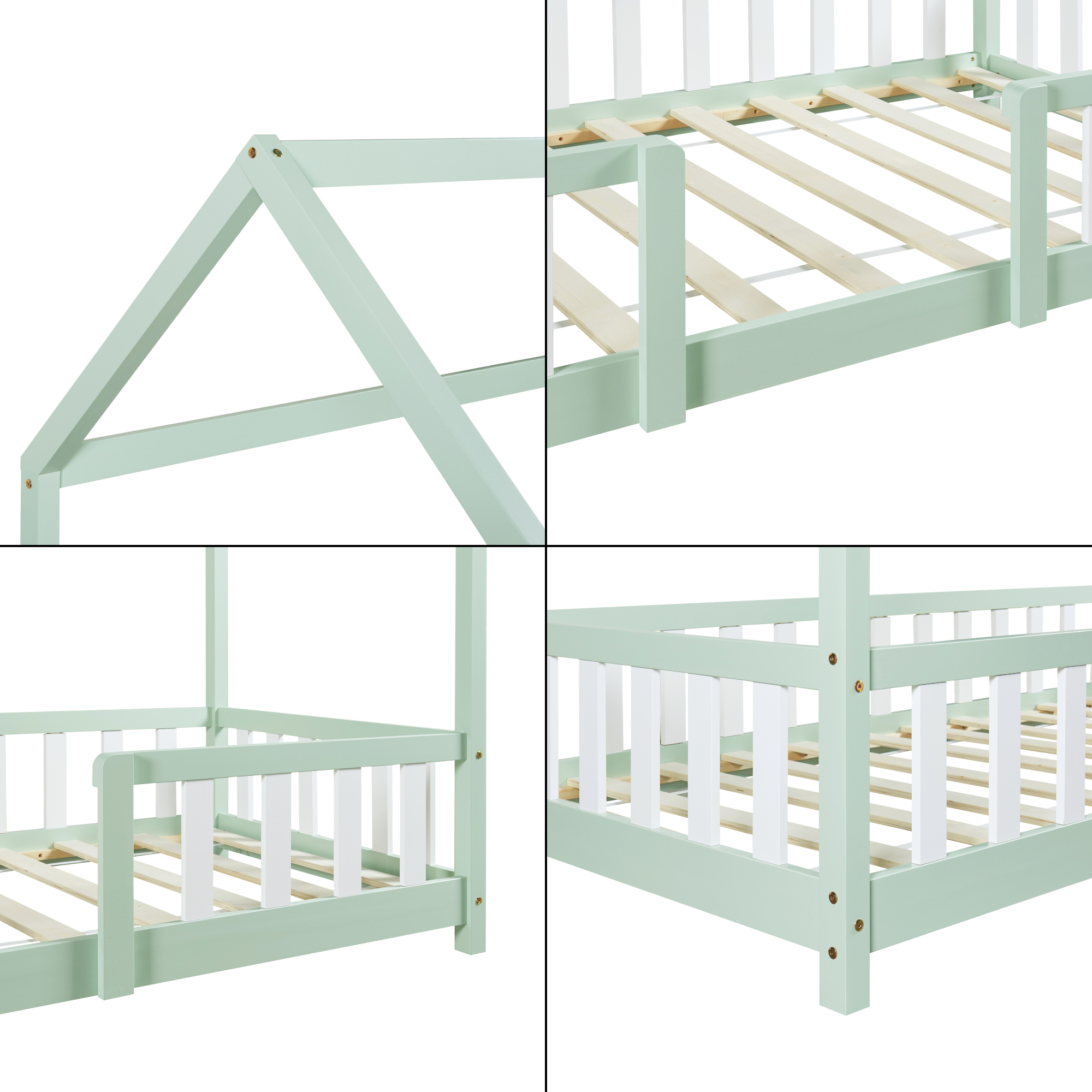 Pat căsuță pentru copii Sisimiut 90x200 cm mentă/alb, din lemn