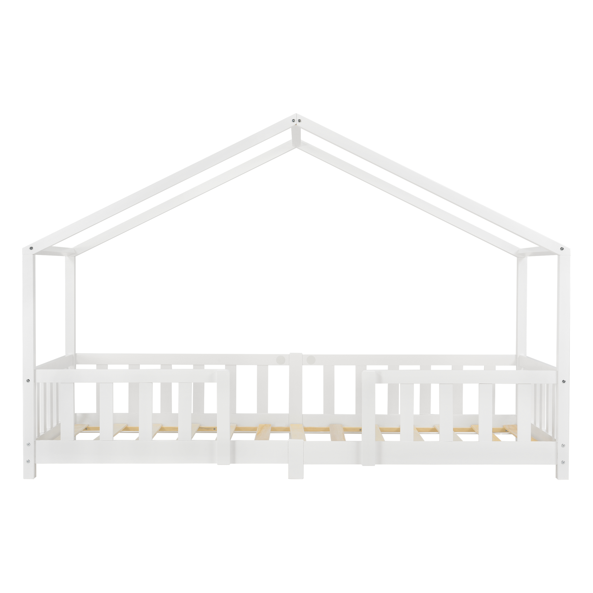 Pat copii tip căsuță Treviolo 90x200 cm cu saltea și protecție, alb