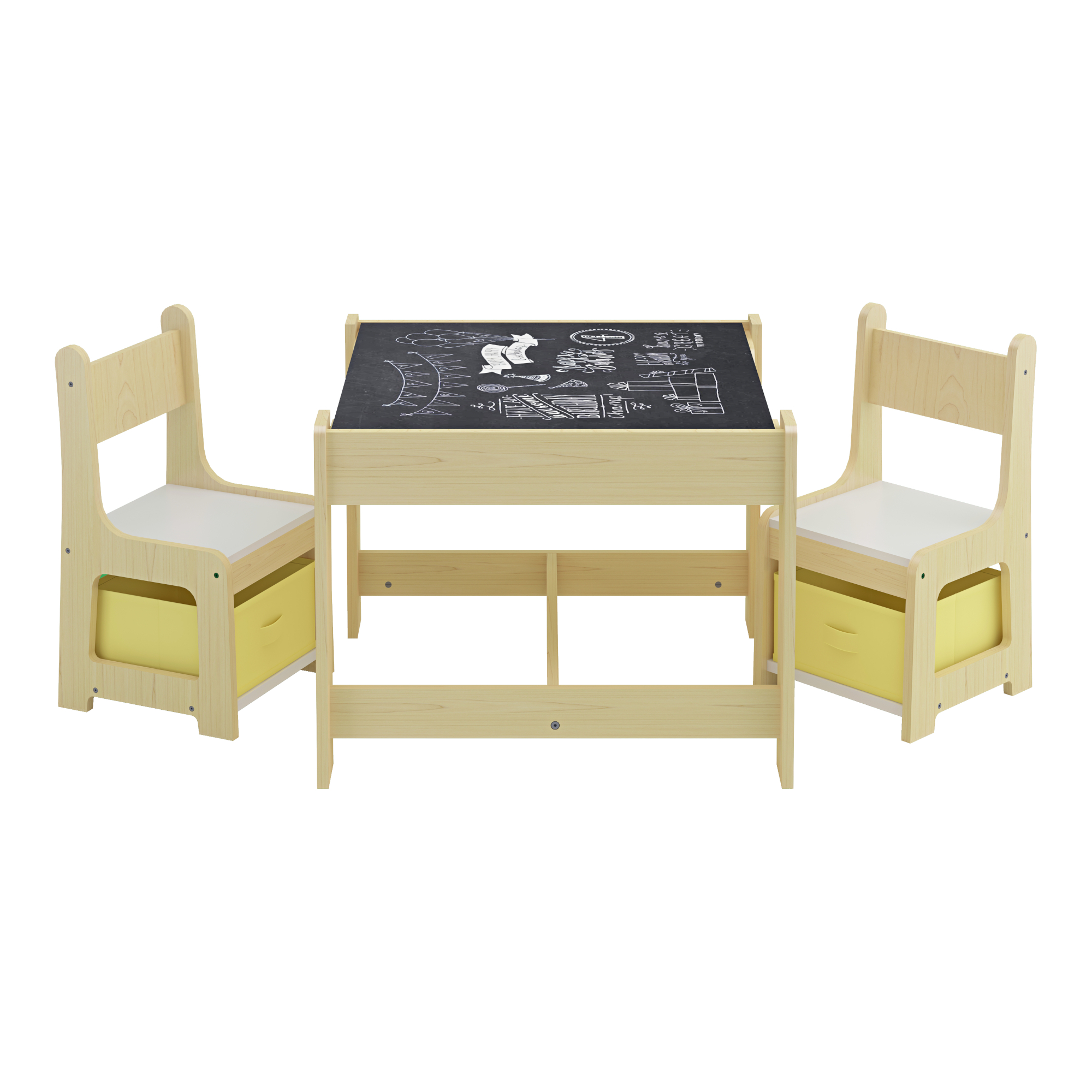 Masă pentru copii cu 2 scaune și cutii de depozitare Irixoa, natur