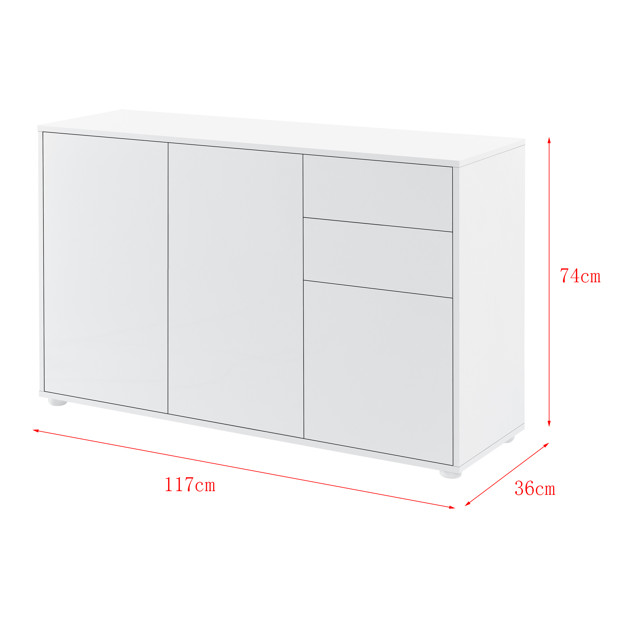 Comodă living Paarl alb lucios, 2 sertare și 3 uși, 117 cm