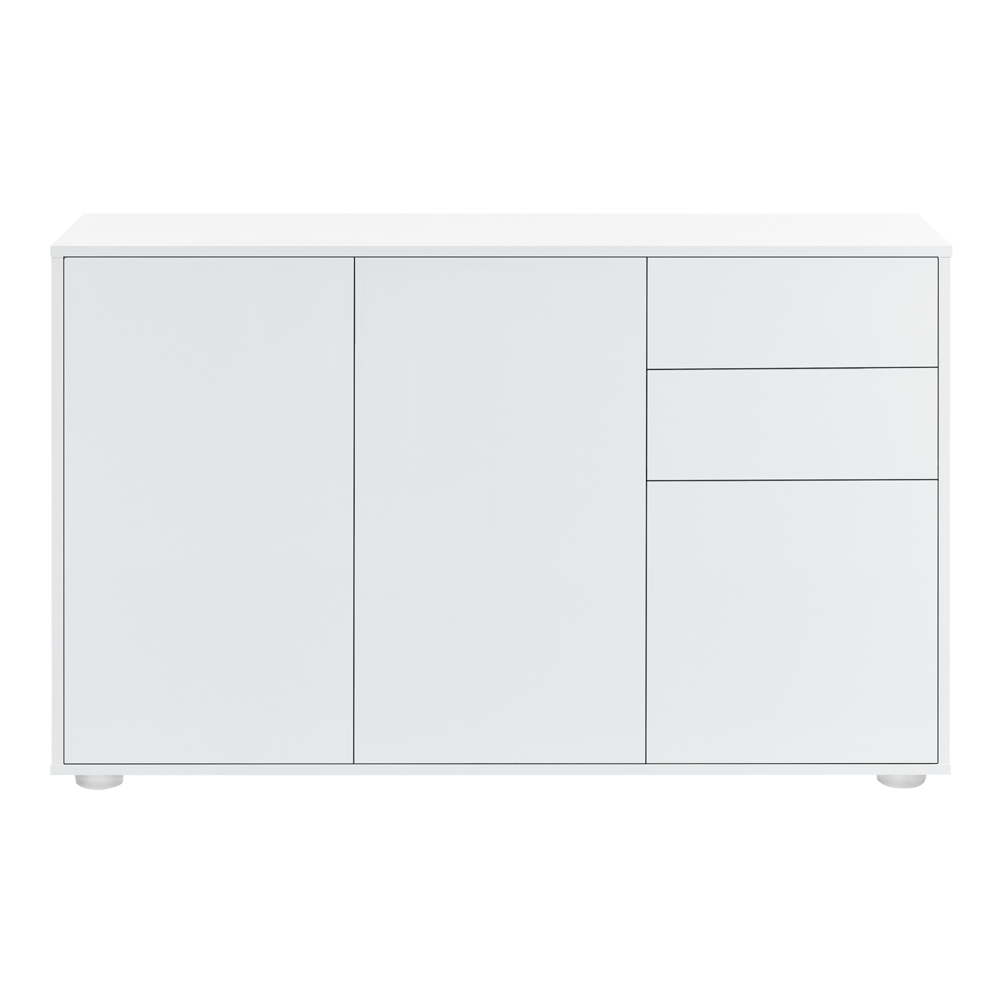 Comodă living Paarl alb lucios, 2 sertare și 3 uși, 117 cm