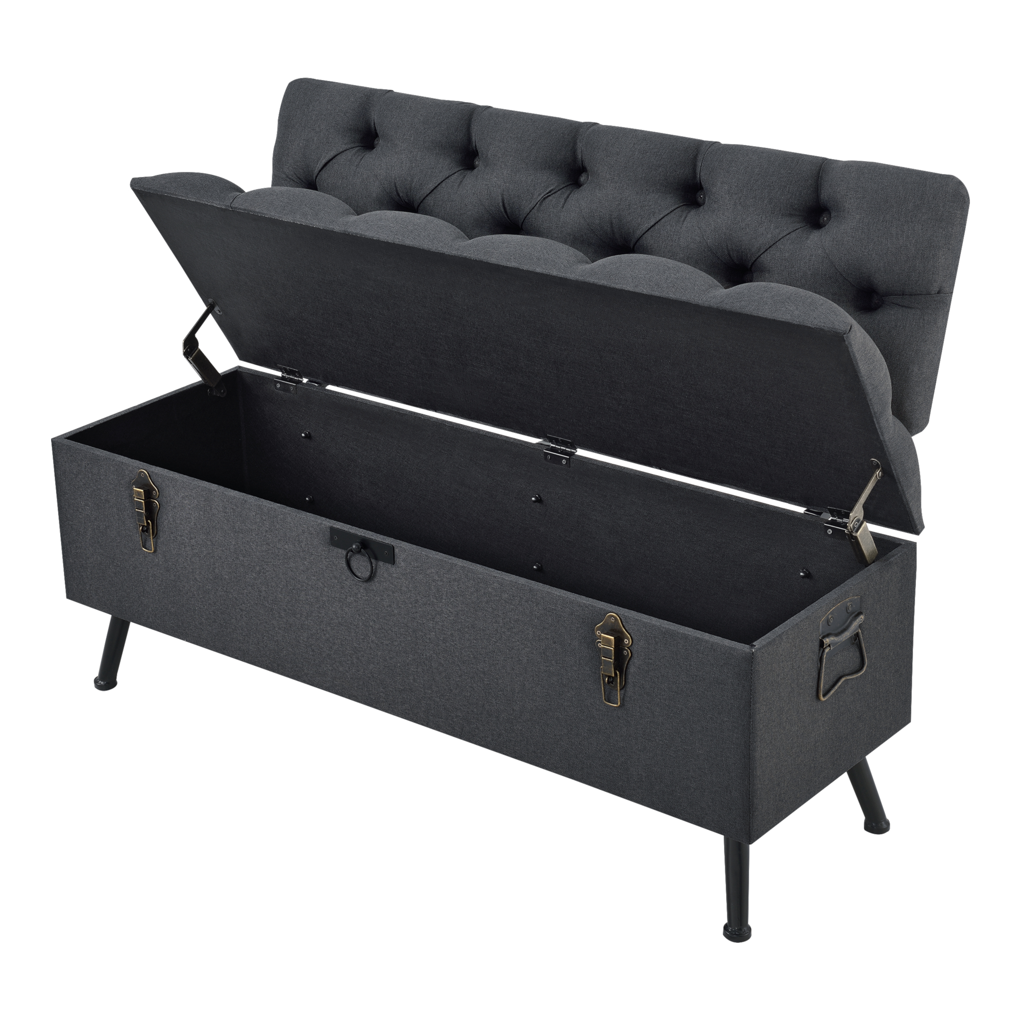 Banchetă tapițată cu spațiu de depozitare și spătar, gri închis, 110 cm