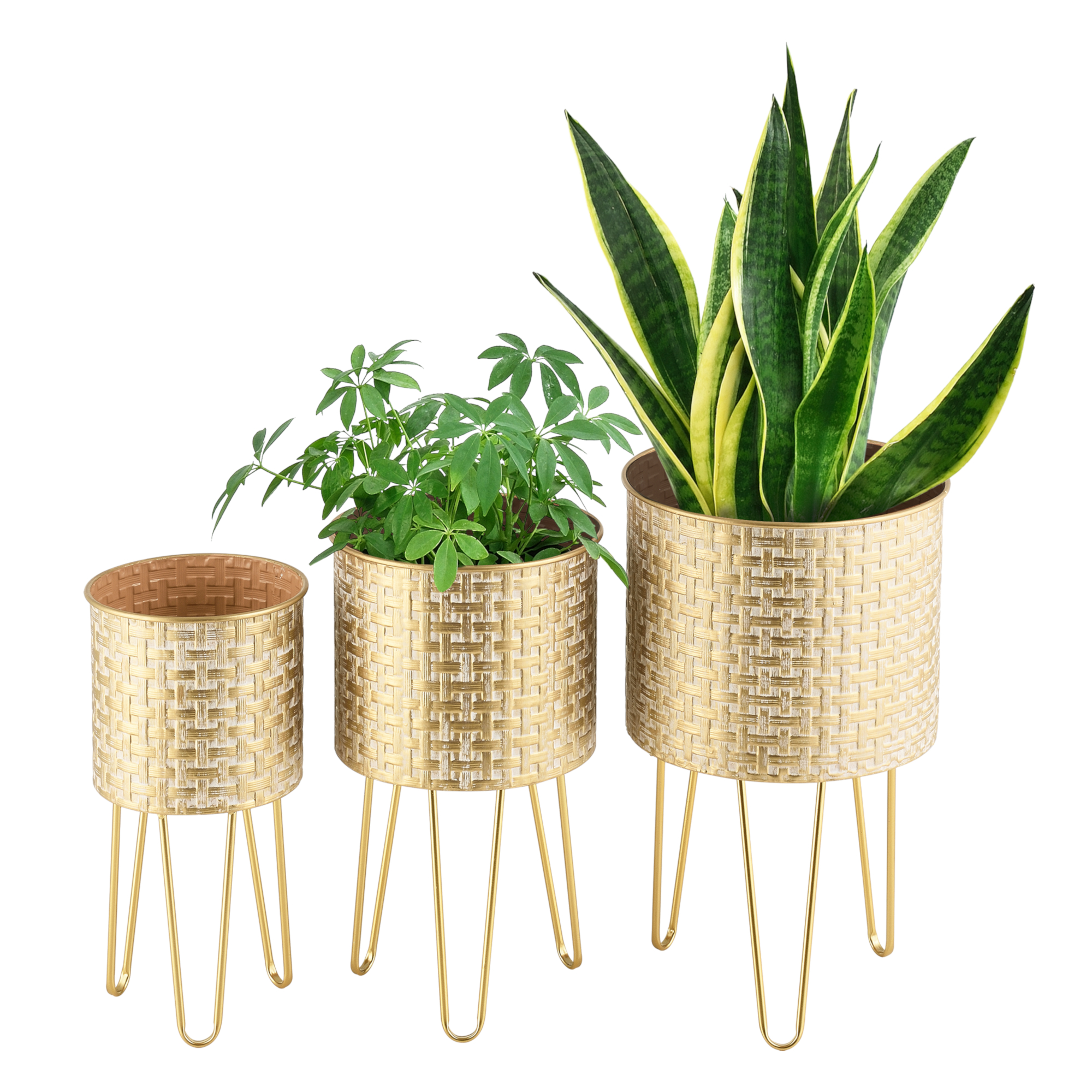 Set 3 suporturi pentru flori Kalmthout din metal auriu, en.casa