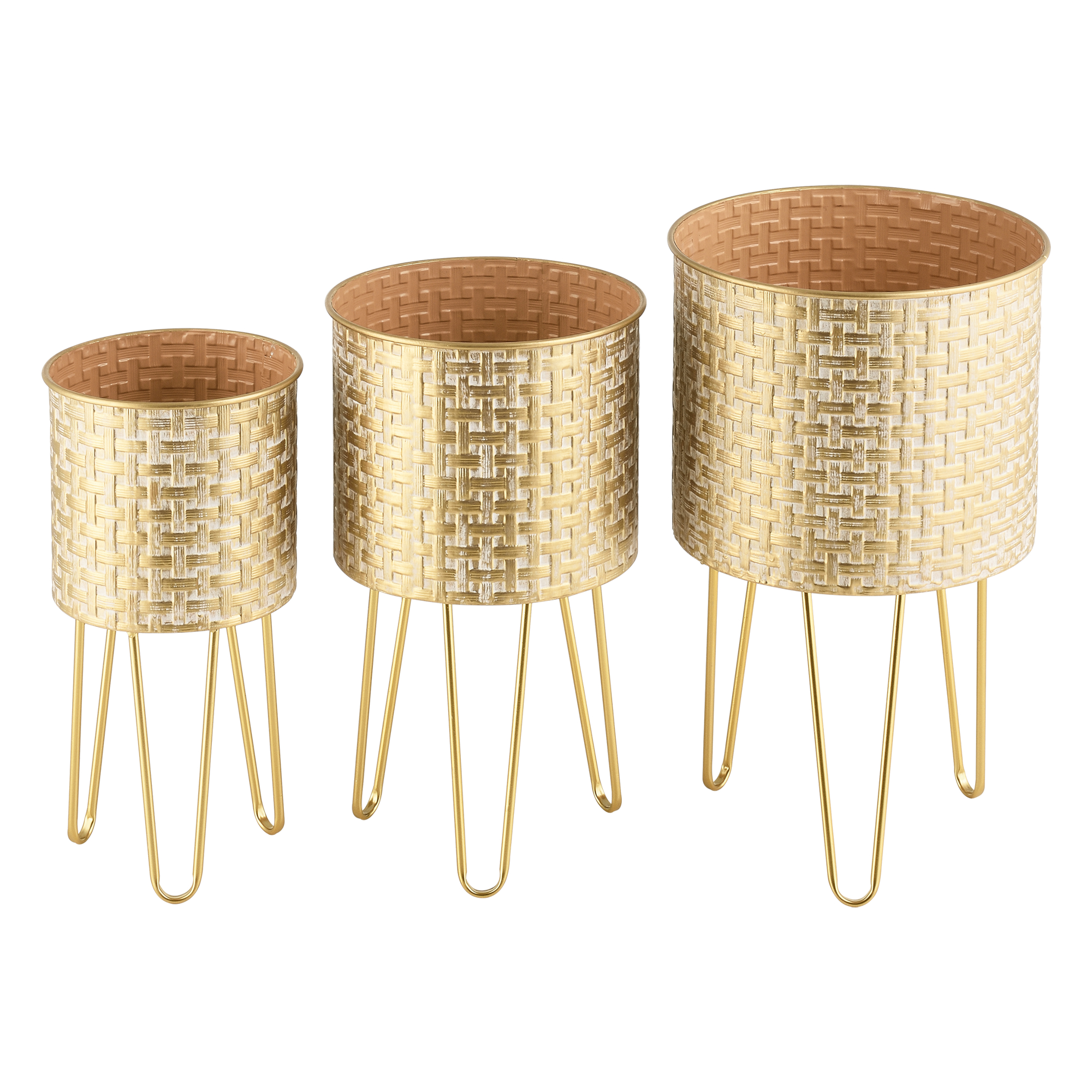 Set 3 suporturi pentru flori Kalmthout din metal auriu, en.casa