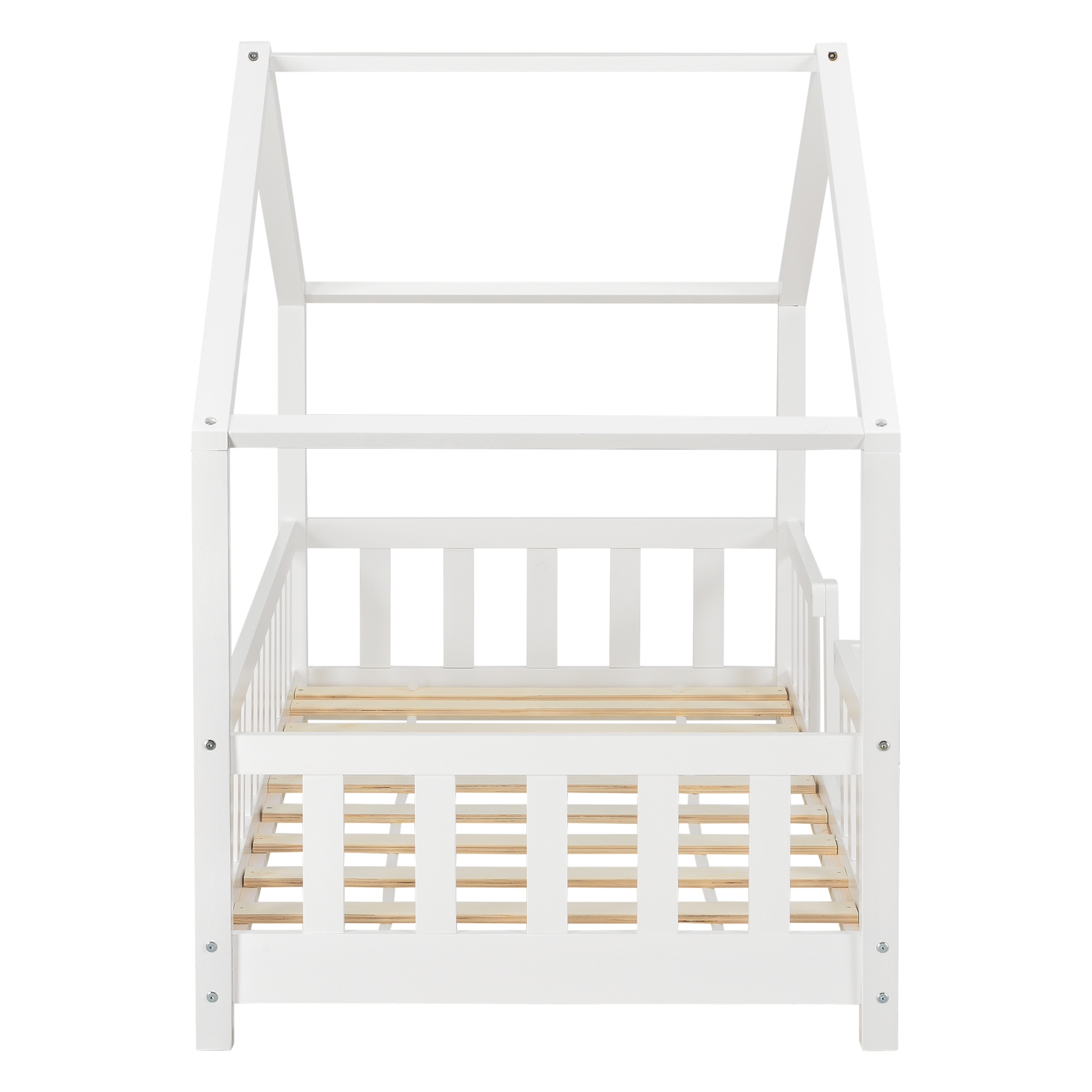 Pat copii tip căsuță Treviolo 70x140 cm alb, din lemn de pin