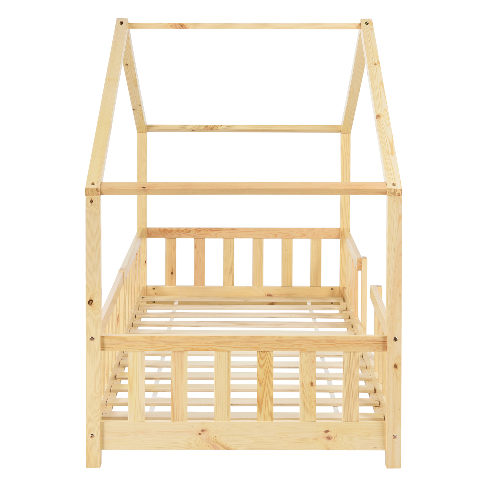 Pat copii tip căsuță 90x200 cm din lemn de pin natural