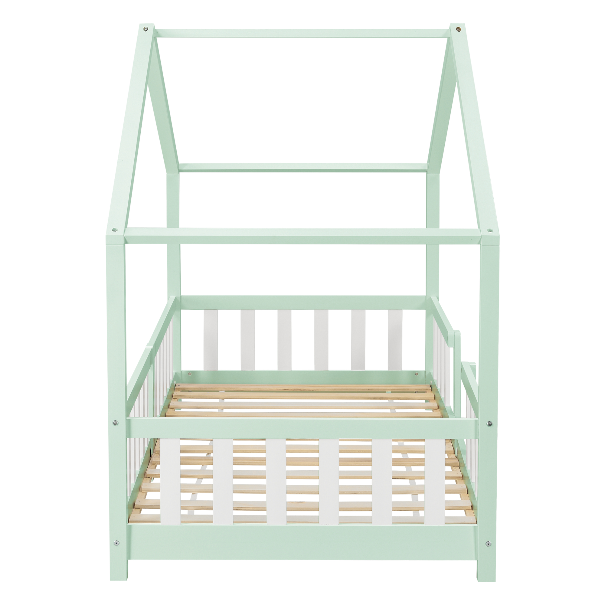 Pat copii tip căsuță Treviolo 90x200 cm mentă/alb, din lemn