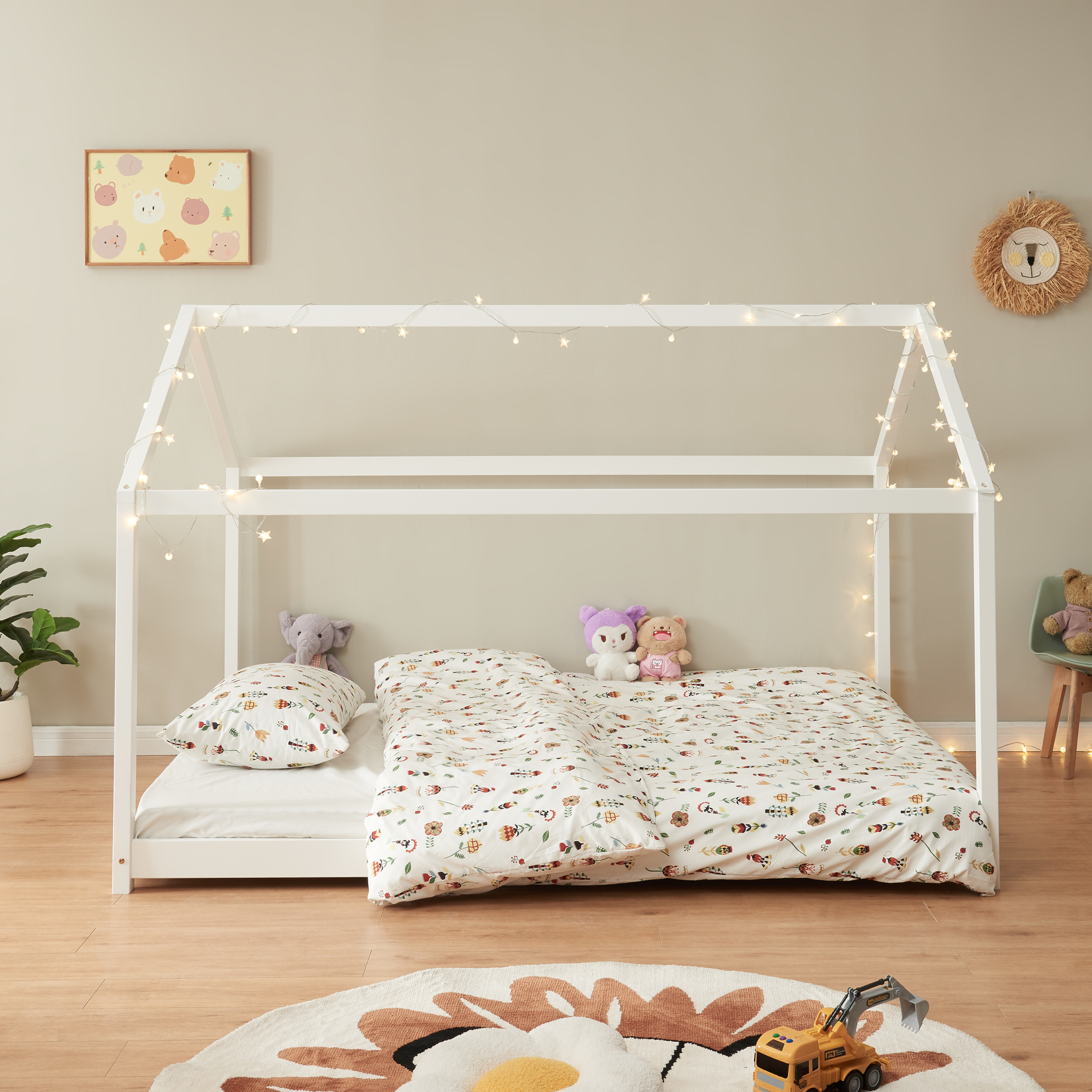 Pat copii tip căsuță Cerro 120x200 cm, alb, din lemn