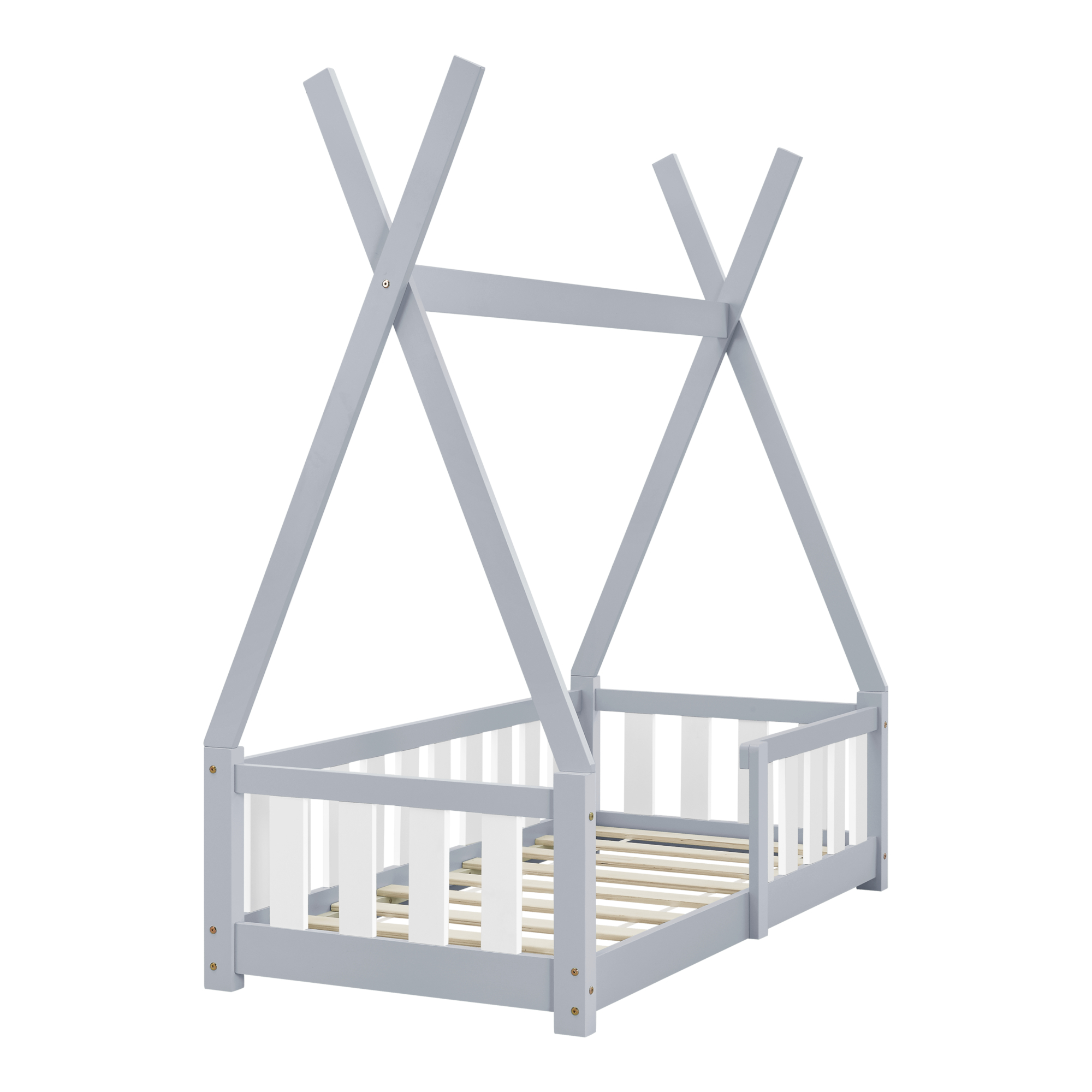 Pat copii tip cort Helsingborg 70x140 cm, gri deschis, din lemn