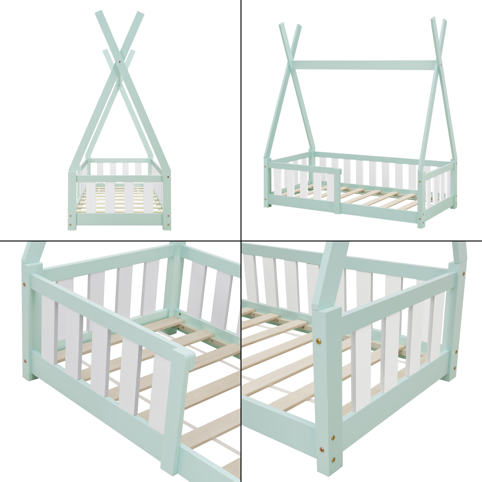 Pat copii tip cort Helsingborg 70x140 cm, mentă, din lemn de pin