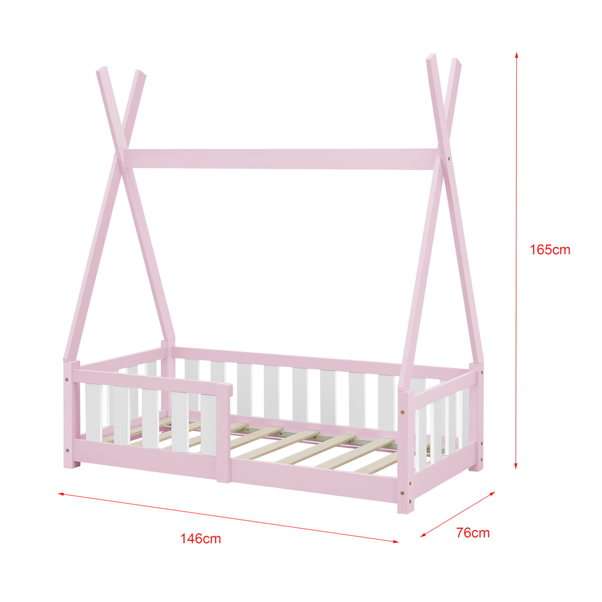 Pat copii tip cort din lemn roz 70x140 cm cu saltea ortopedica