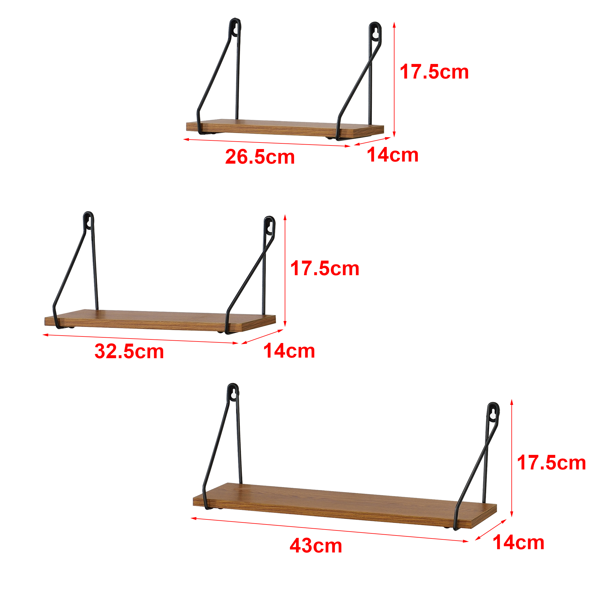 Set 3 rafturi de perete Randers, maro închis, stil industrial