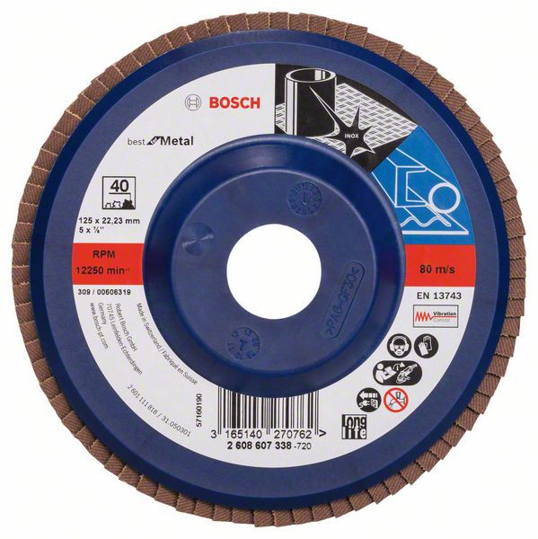 Disc lamelar Bosch X571 Best for Metal 125 mm, granulație 40, drept