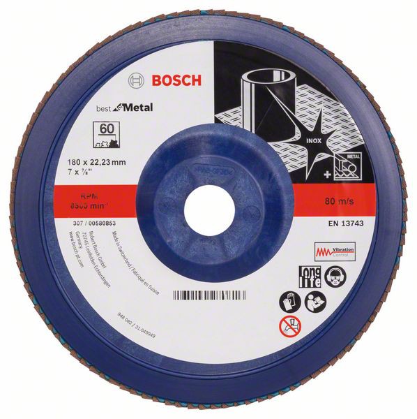 Disc de șlefuire evantai Bosch X571 Best for Metal 180 mm, granulație 60