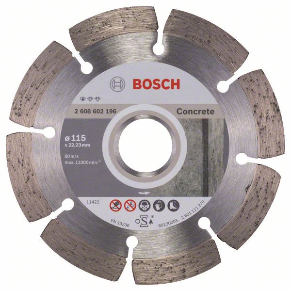 Disc diamantat Bosch Standard pentru beton, 115 x 22,23 x 1,6 x 10 mm