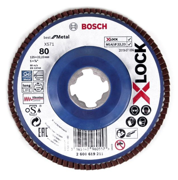 Disc lamelar Bosch X-LOCK 125 mm, granulație 80, pentru metal și inox