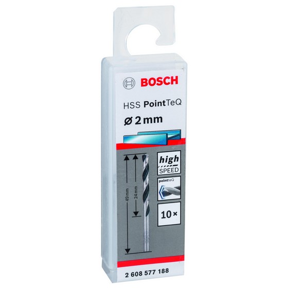 Set 10 burghie spiral Bosch HSS PointTeQ 2 mm pentru metal