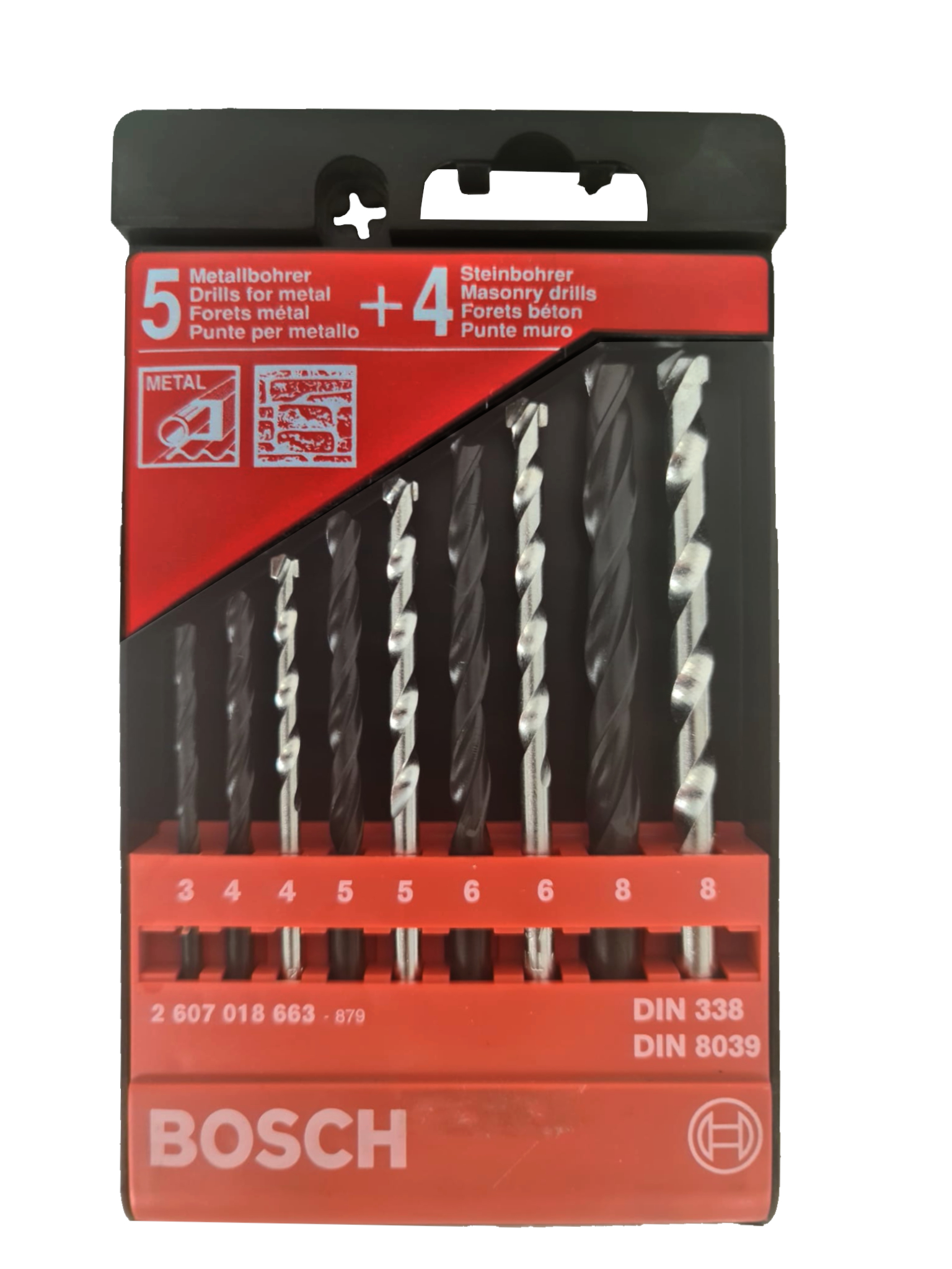 Set 9 burghie Bosch pentru metal si zidarie, 3-8 mm, in caseta