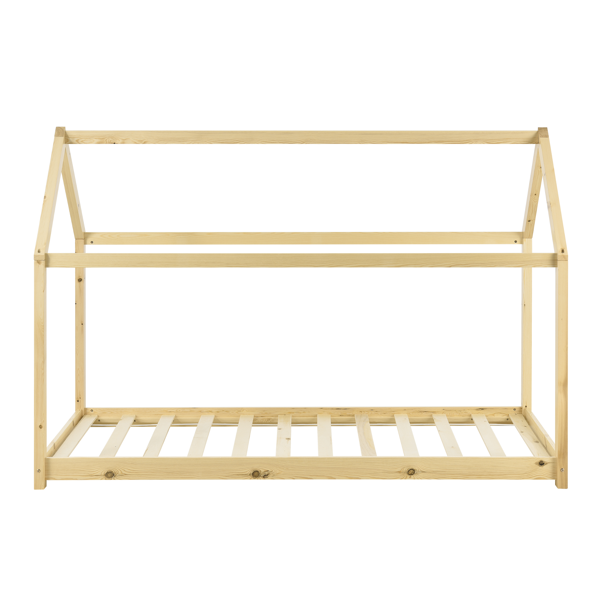 Pat pentru copii tip căsuță 90x200 cm din lemn de pin natur