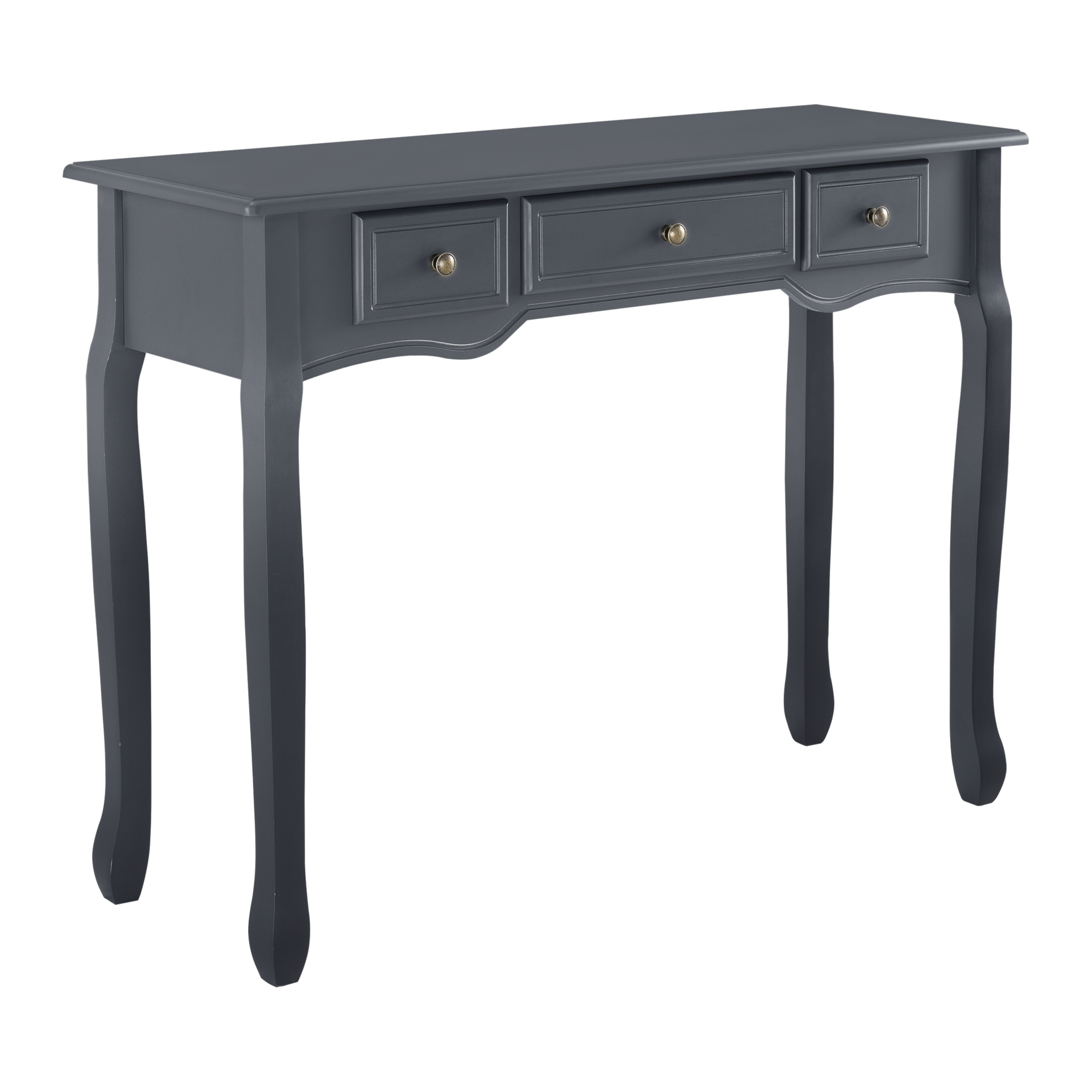 Masă consolă gri închis cu 3 sertare, stil clasic, 100x35x78 cm