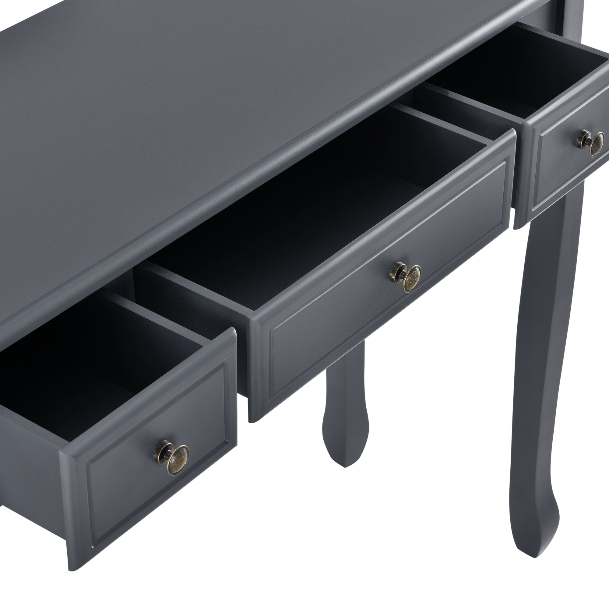 Masă consolă gri închis cu 3 sertare, stil clasic, 100x35x78 cm