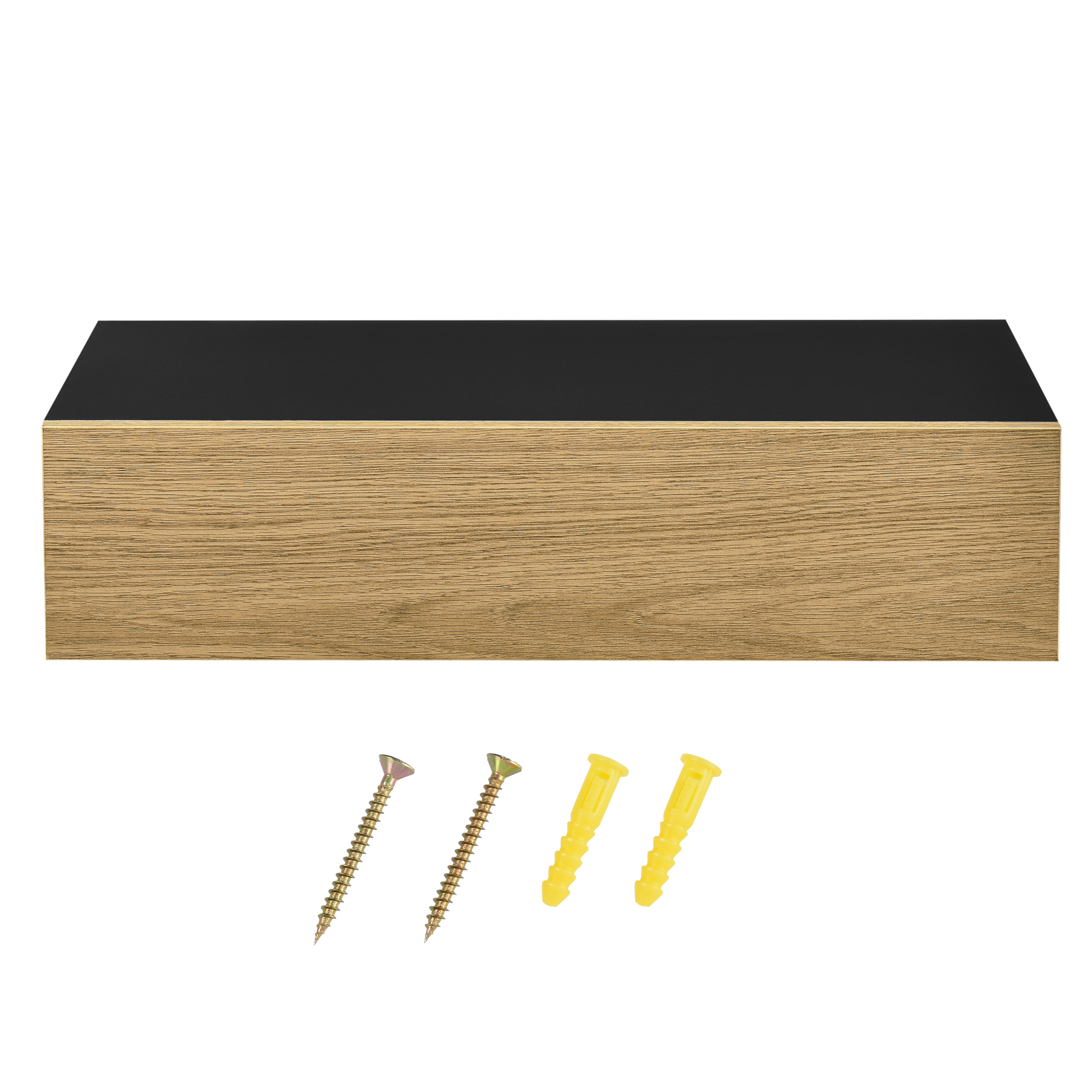 Raft de perete cu sertar Antilles 50x24x12 cm, negru si lemn natur