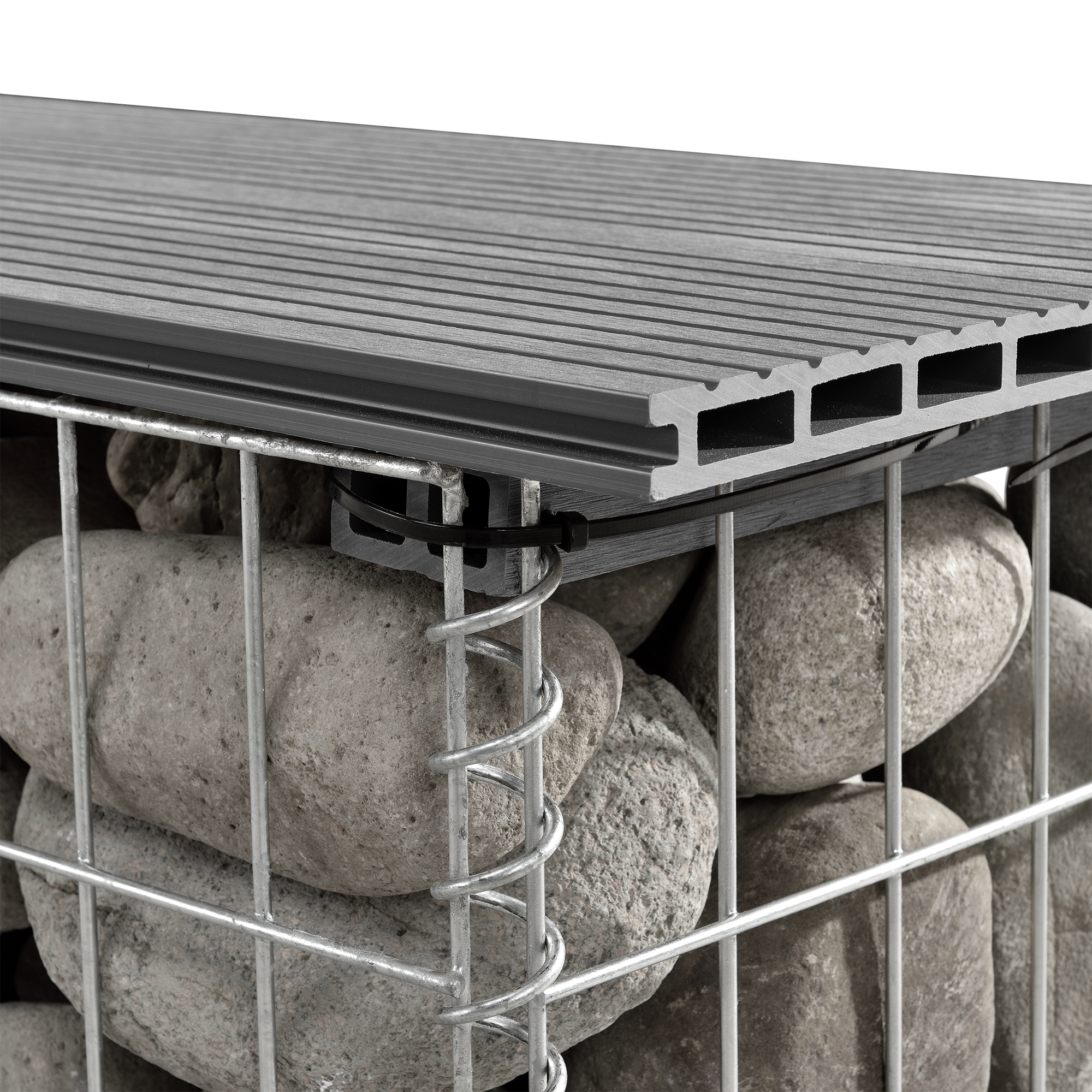 Bancă gabion pentru grădină cu șezut WPC gri 100x30x45 cm pro.tec