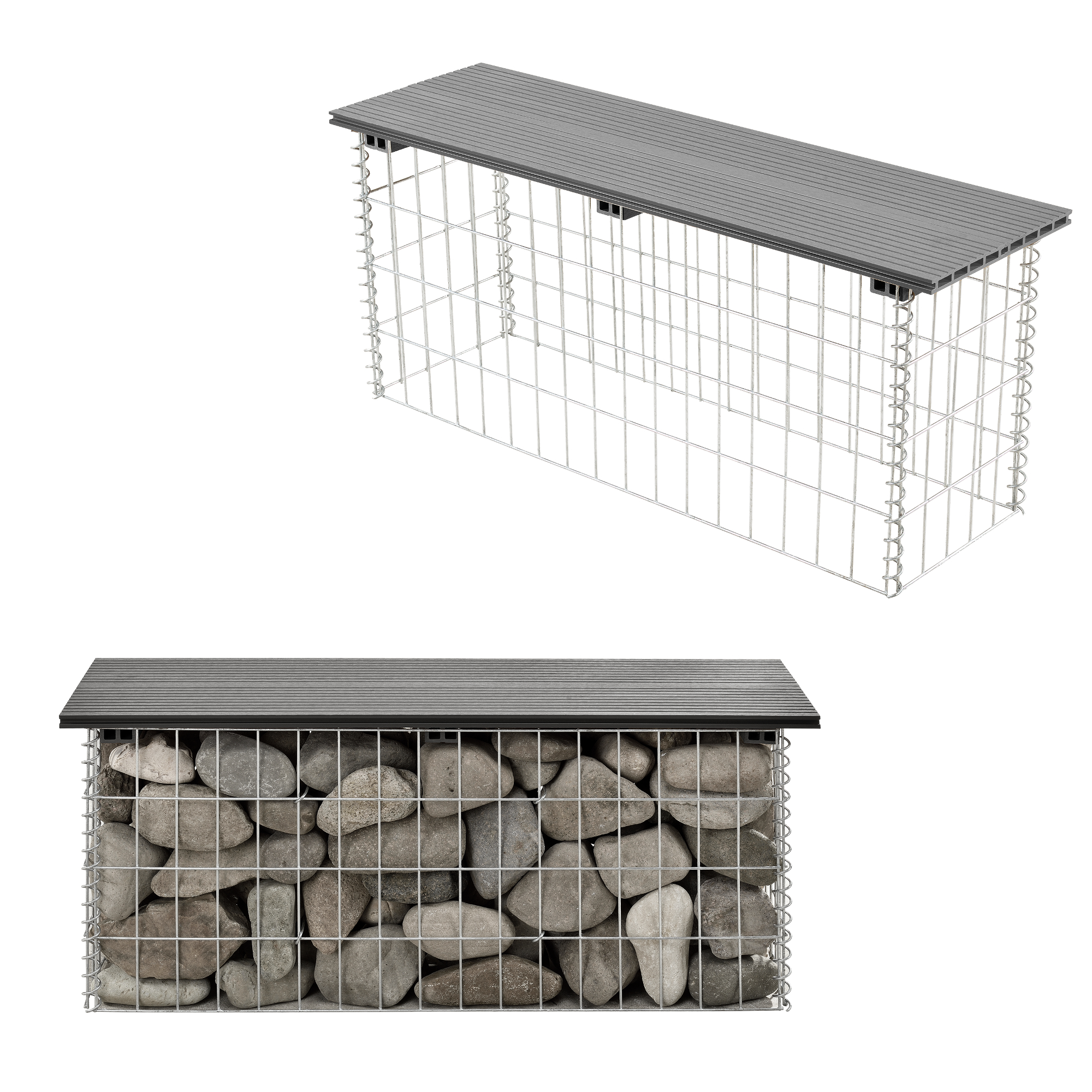 Bancă gabion pentru grădină cu șezut WPC gri 100x30x45 cm pro.tec